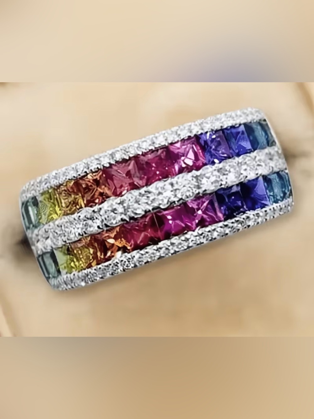 Multicolor Gemstone White Gold Band